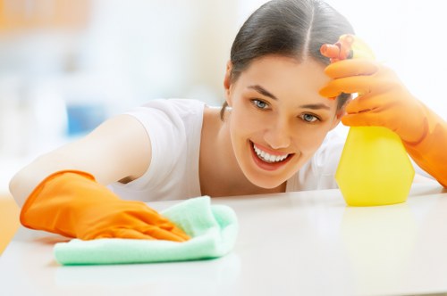 Professional carpet cleaning team maintaining safe work practices