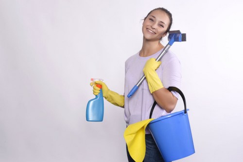 Technician wearing PPE during carpet cleaning work